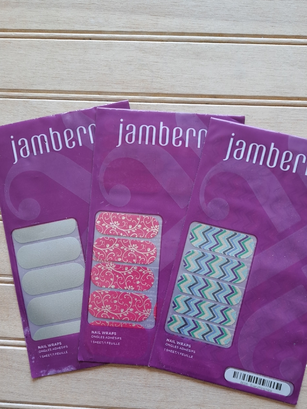 Jamberry Nail Wraps Set of 3 New Sealed Nail Stickers Pink Chevron Glitter